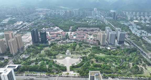 重庆大学城青年广场航拍大学城中央公园广场