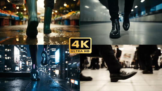 行人脚步特写素材