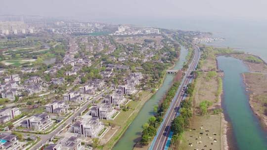 高端住宅湖景房航拍