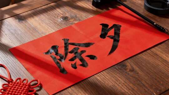 春节过年手写除夕红帖特写