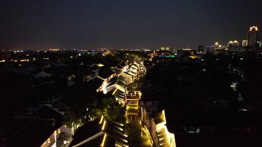 江苏苏州山塘街4A景区夜景航拍