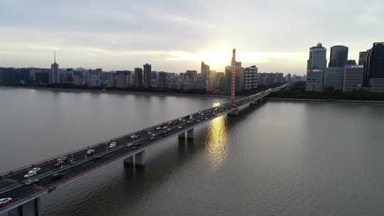 航拍杭州钱江三桥 西兴大桥视频素材模板下载