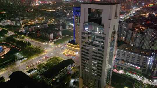 浙江绍兴越城区夜晚夜景街道街景航拍城市风