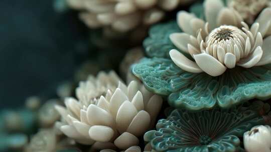 立体荷花与荷叶特写