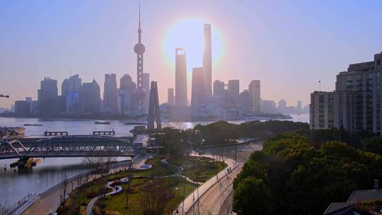上海日出航拍镜头