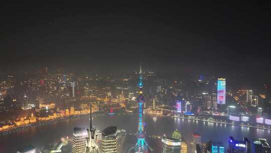 上海陆家嘴夜景航拍环球金融中心高楼大厦摩视频素材模板下载