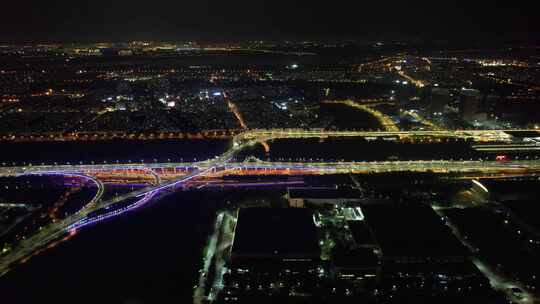 江苏城市夜景交通航拍