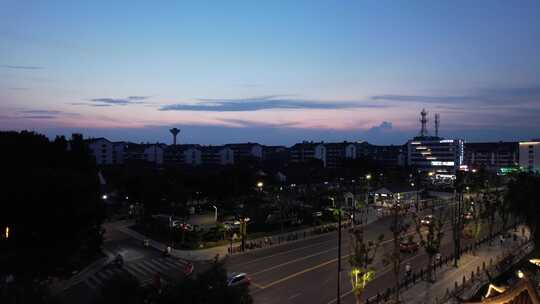 浙江绍兴城市夜景灯光交通航拍