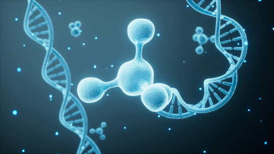 蓝色发光的分子和DNA 动画