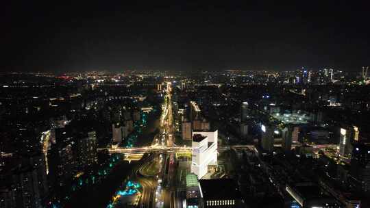 浙江杭州城市夜景交通航拍