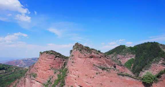 青海海东市乐都区丹霞地貌航拍