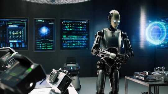 实验室中站立的智能机器人