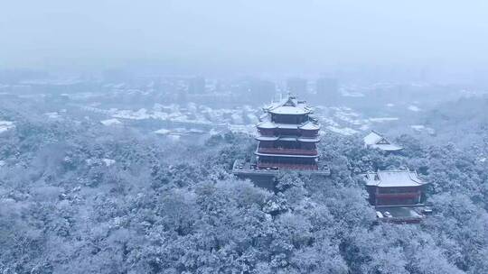 4K航拍杭州吴山城隍阁冬天雪景视频合集