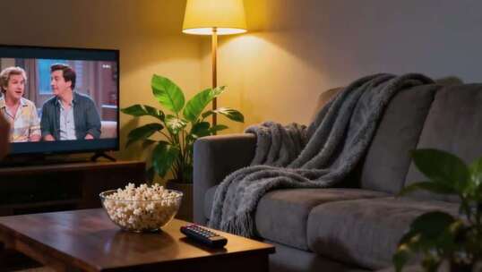 客厅沙发前看电视场景