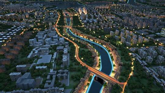 三维航拍城市夜景交通区位视频素材模板下载