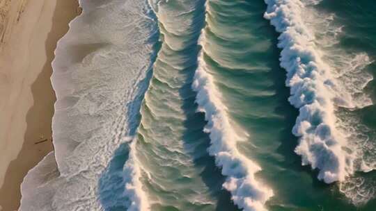 俯拍海浪拍打沙滩景象