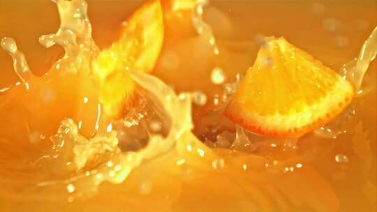 橙片落入橙汁飞溅01视频素材模板下载