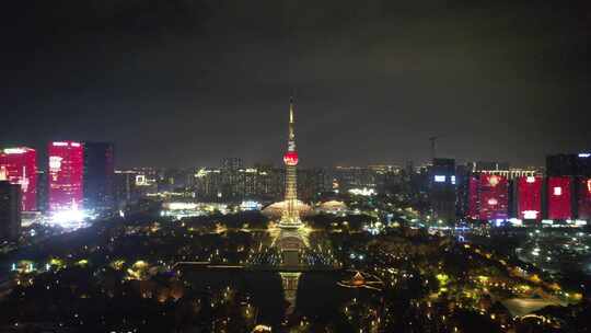 广东佛山电视塔夜景灯光航拍