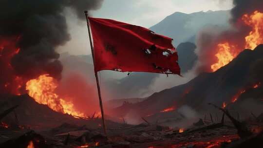 战火中飘扬的红色旗帜