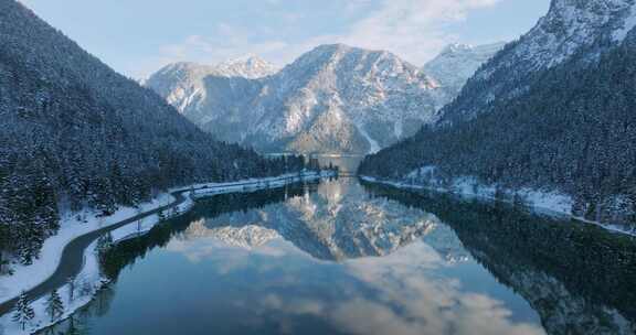 奥地利，湖，山脉，雪