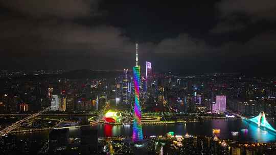 【正版4K素材】航拍广州塔中轴夜景