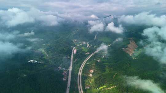 航拍公路高速山中云雾