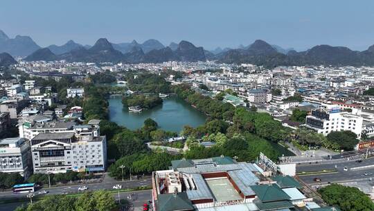 航拍广西省桂林市秀峰区桂林市榕杉湖景区