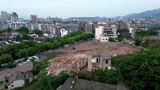 航拍兰溪老城废墟拆迁区基建