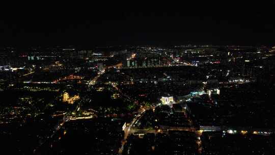 济南老城区泉城市广场夜景灯光航拍