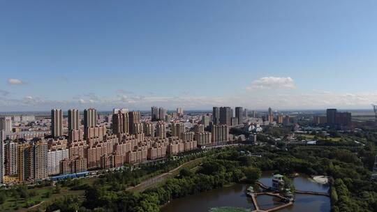 黑龙江省庆安市城市航拍城市景色城市风光