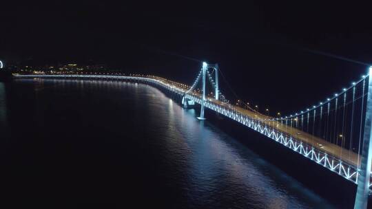 航拍星海湾大桥夜景4K视频
