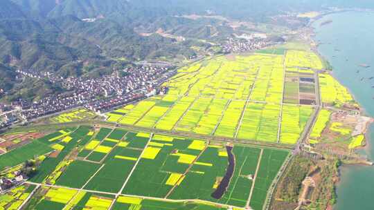 杭州富阳富春江两岸春天风景航拍