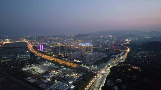 航拍夜晚杭州转塘现代城市风光夜景