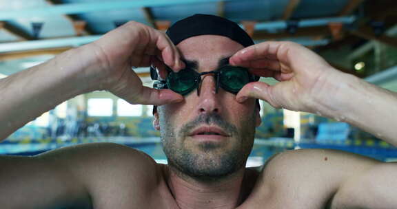 专业游泳运动员在空游泳池，健康，力量和激