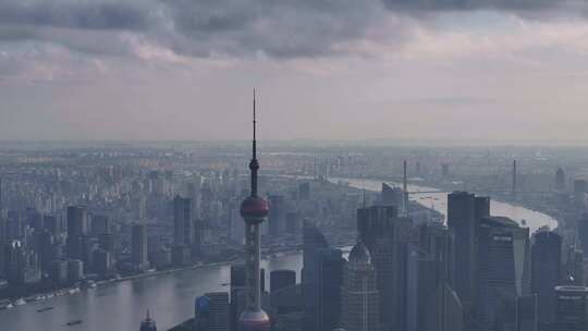 上海陆家嘴清晨航拍视频素材模板下载