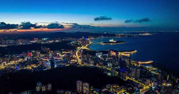 4k珠海香洲区滨海城市情侣路夜景航拍延时