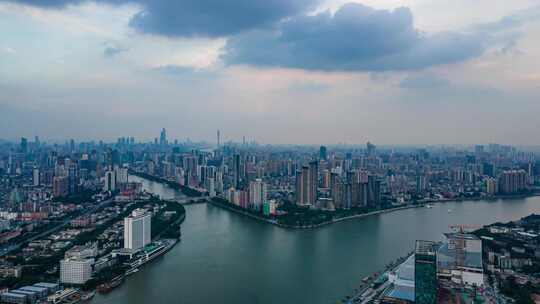 广州荔湾白鹅潭商务区城市天际线延时航拍4k