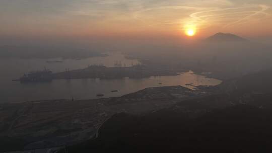 深圳盐田港区日落夕阳