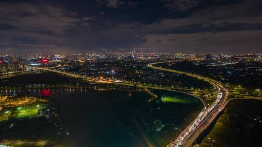 佛山地标三龙湾大道夜景马路航拍延时