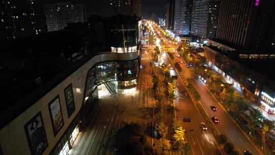 杭州钱塘新区高沙路马路夜景航拍