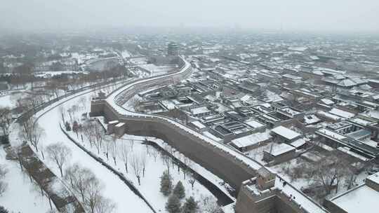 山西晋中平遥古城雪景航拍风景宣传视频
