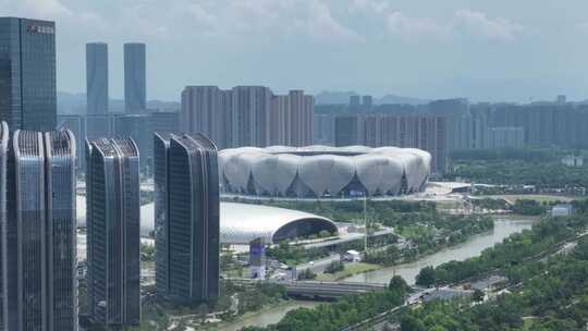 杭州奥体中心亚运会体育场馆航拍