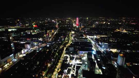 济南老城区泉城市广场夜景灯光航拍