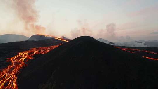 火山，熔岩，山，火