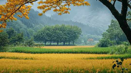 草地麦田山脉云层风光