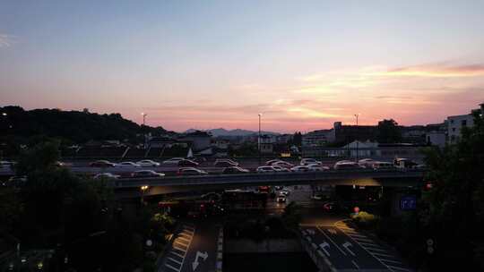 杭州西湖河坊街夜幕降临晚霞日落夜景灯光