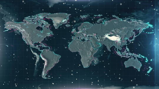科技感扫描世界地图地形质地效果动画技术