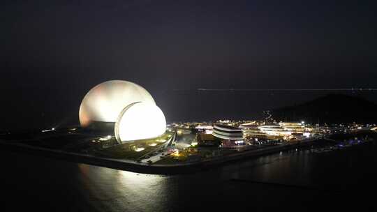 航拍广东珠海大剧院日月贝夜景