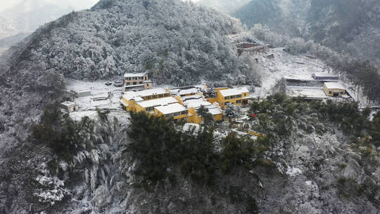 浙江义乌瑞丰寺鹅峰山雪景航拍