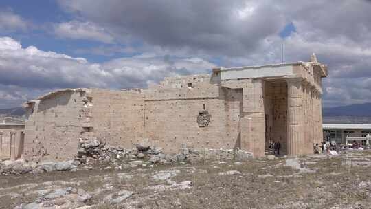 蓝天白云下的希腊帕特农神庙建筑古迹视频素材模板下载